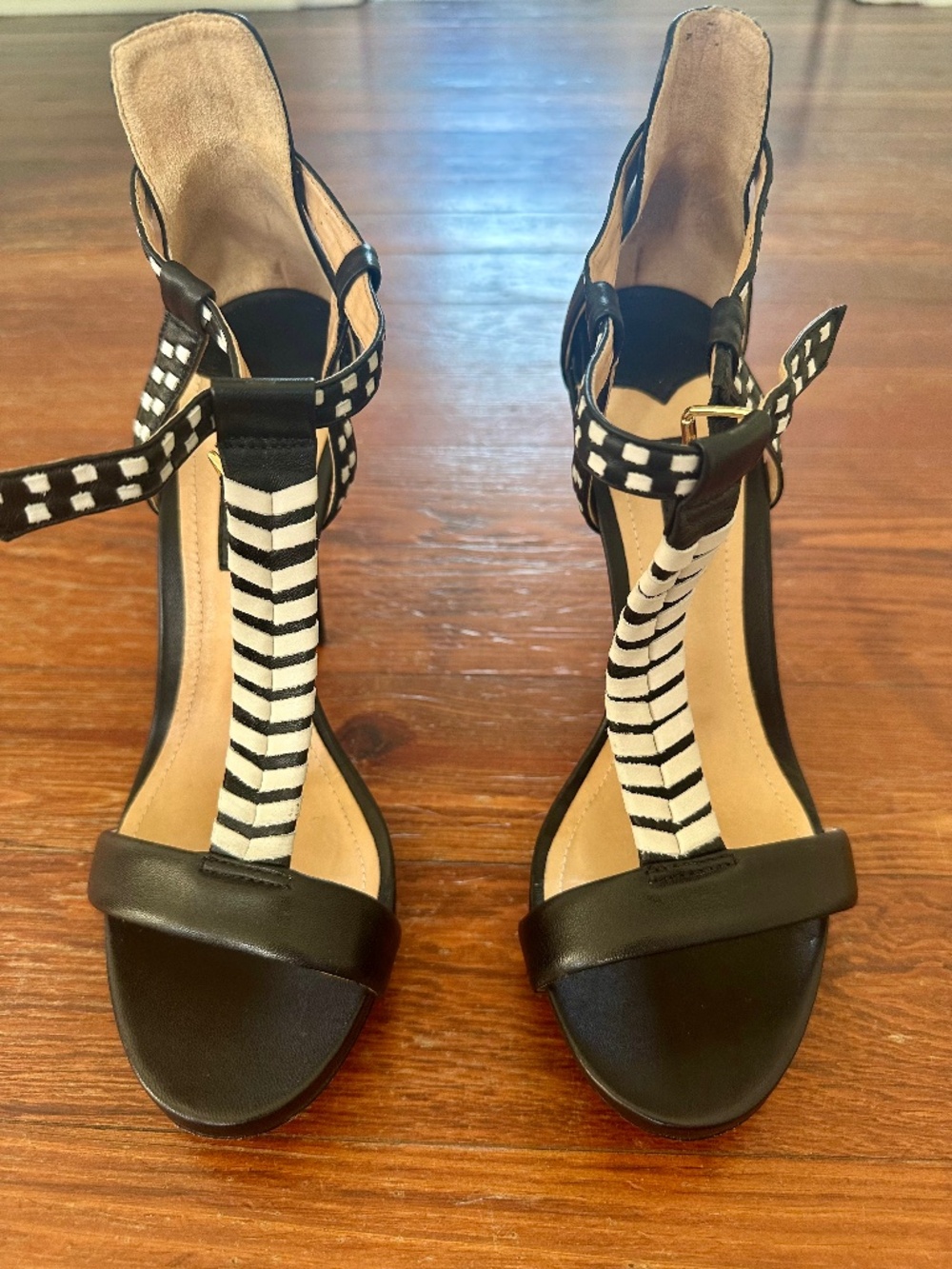SCHUTZ Chloe Black White Leather Stiletto Sandals Size 10B w/ Box